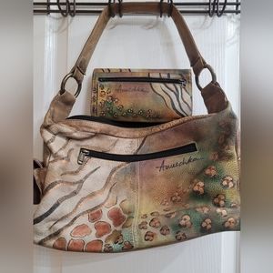 Vintage Anuschka hand painted leather purse and wallet